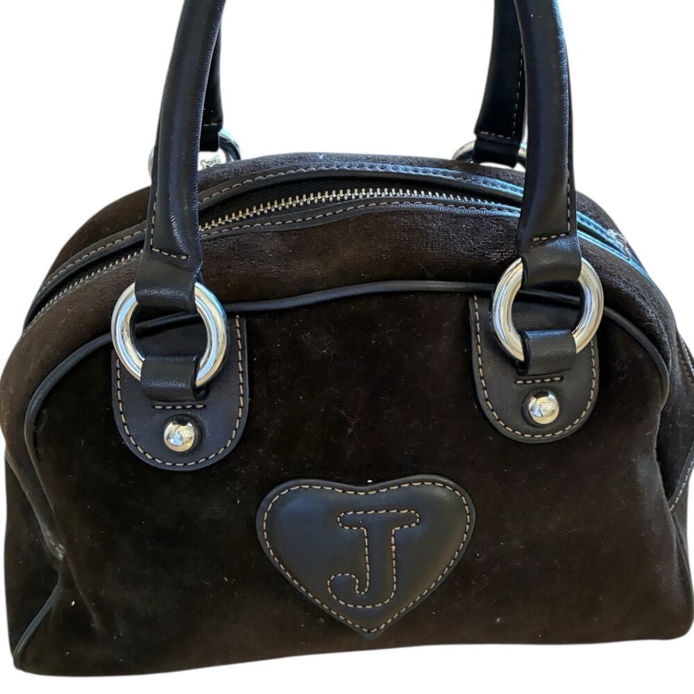 VTG Juicy Couture Bowler Bag Purse Velour Silver Royal Juicy Charm Retro Y2K - Picture 3 of 16